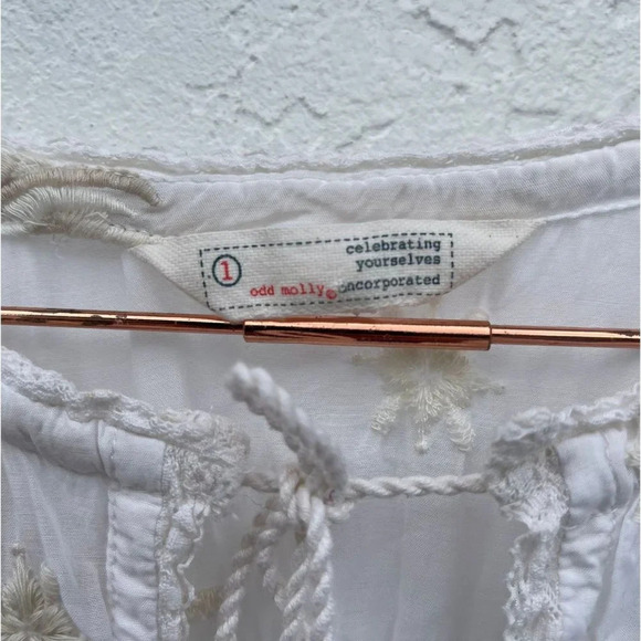 Anthropology Odd Molly Womens Embroidered Floral Mini Dress White Sz Medium - Picture 6 of 12